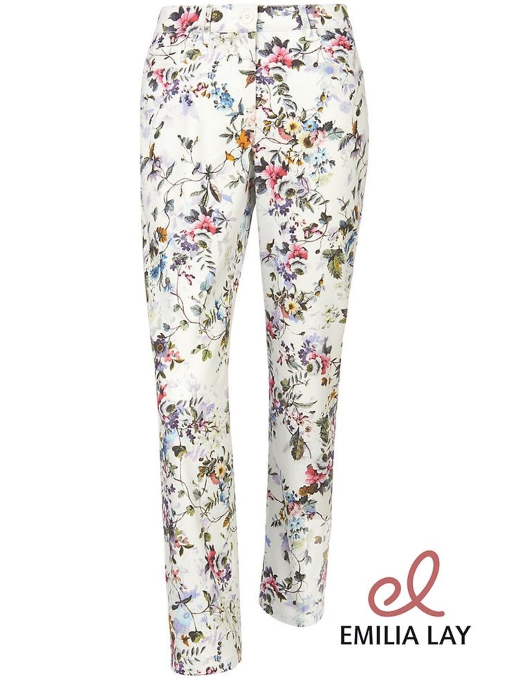 White Floral Straight-Leg Pants